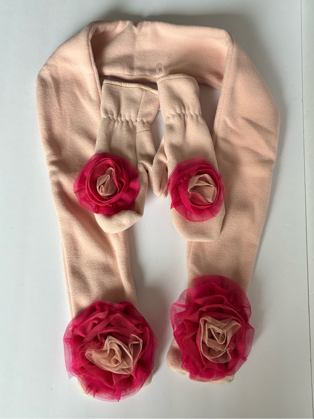 Gap Kids Girls Holiday 2011 Pink Roses Fleece Scarf & Mittens Set Large 10 NOS